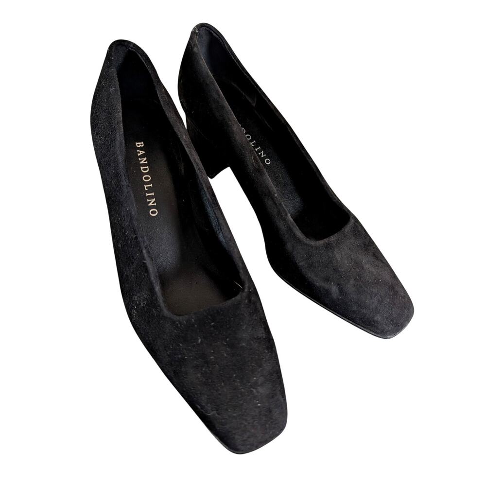BANDOLINO! GORGEOUS BLACK GENUINE SUEDE LEATHER NIPPED TOE, CHUNKY HEELS! 7.5M